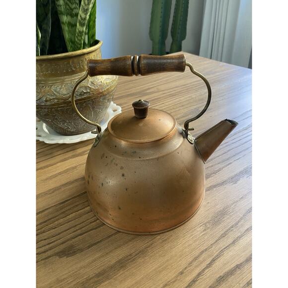 Vintage 1801 Revere Ware Copper Brass Tea Pot Kettle Vintage Copper Pot Rome NY - Picture 1 of 8